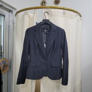 Y2k Vintage Dark Grey Pinstripes Women's Fitted Blazer Jacket NY&co. Size 6